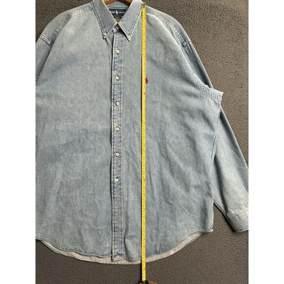 Vintage Polo Ralph Lauren Denim Button Down Shirt Mens XL Red Pony Old Money
